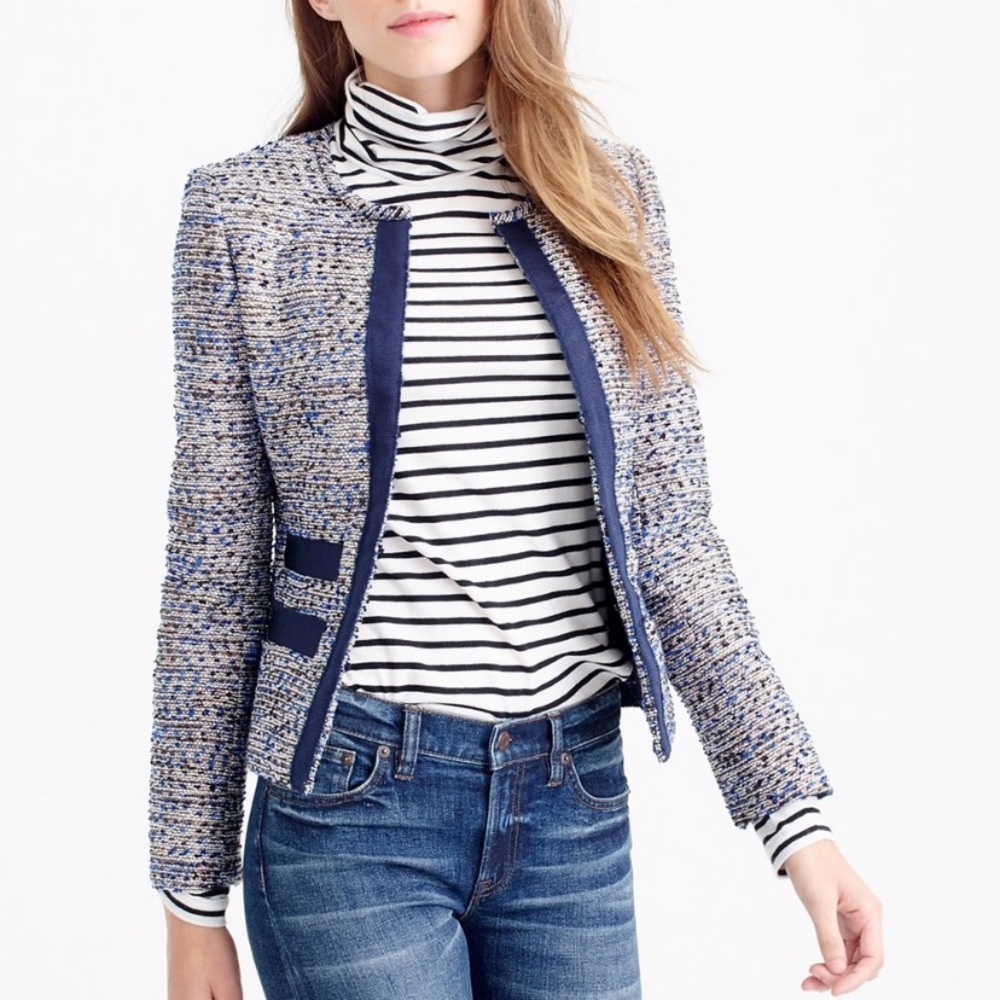 J Crew • Blue Metallic Tweed Jacket